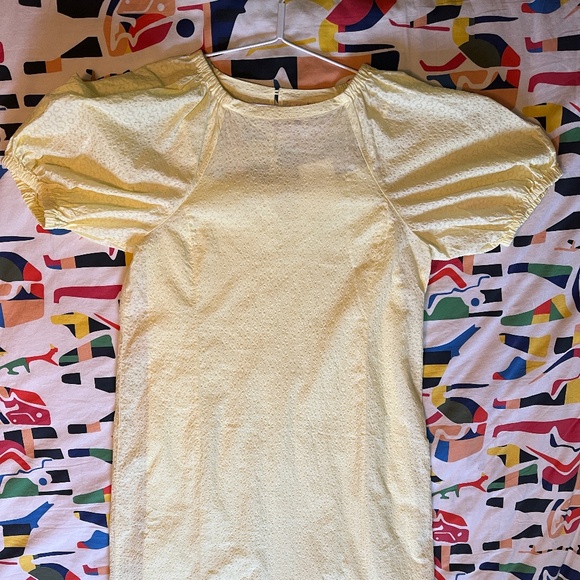 Uniqlo X Hana Hajima dress, gathered sleeves, cotton, yellow, size L, NWT - Picture 4 of 14